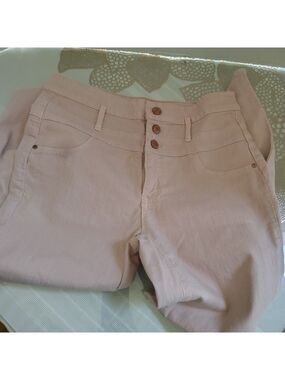 Refuge High-Rise Pale Pink Blush Skinny Jeans with Triple Button Size 6
